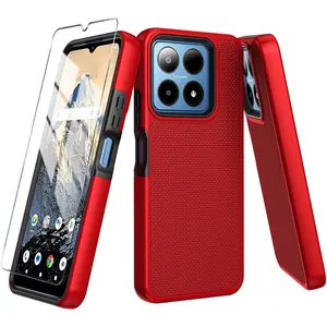 for Boost Summit 5G Case with Tempered Glass Screen Protector,Dual Layer Heavy Duty Shockproof Protection (Boost Summit 5G,Red)
