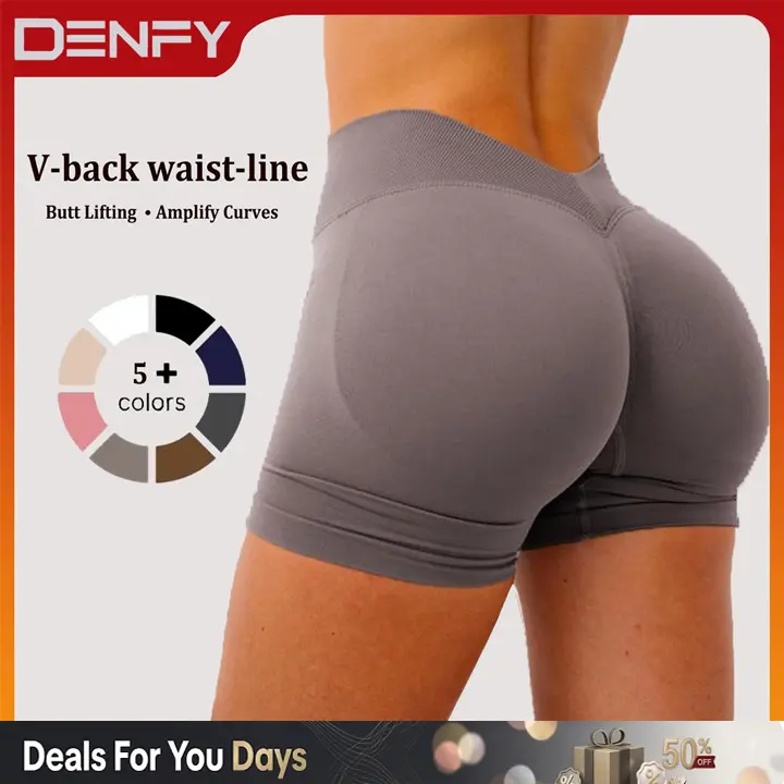 [SIZE UP 1] DENFY LJ V-Back Scrunched Shorts for Women Gymwear Yoga Pants for Fitness Gym  Womenswear Bottom Basic Minimalist