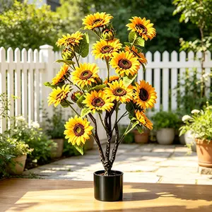 Artificial Sunflower Tree, Available in 3FT & 4FT, Potted Lifelike Faux Sunflower Floor Plant, UV Resistant, No Watering Durable Fake Flower Tree for Indoor Outdoor Living Room Porch Patio Garden Home Decor