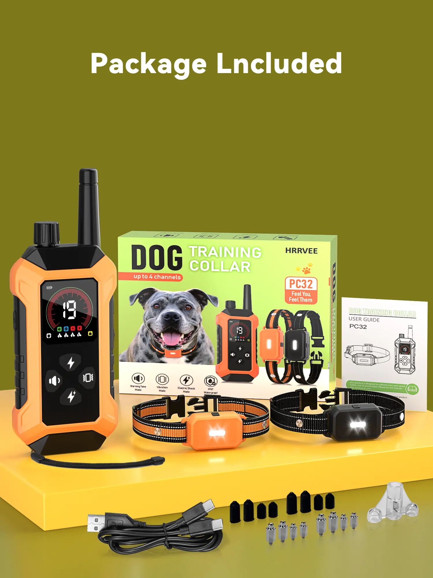 PC32-2 Remote Dog Training Collar for 2 Dogs, Orange Black Pink White Color Set