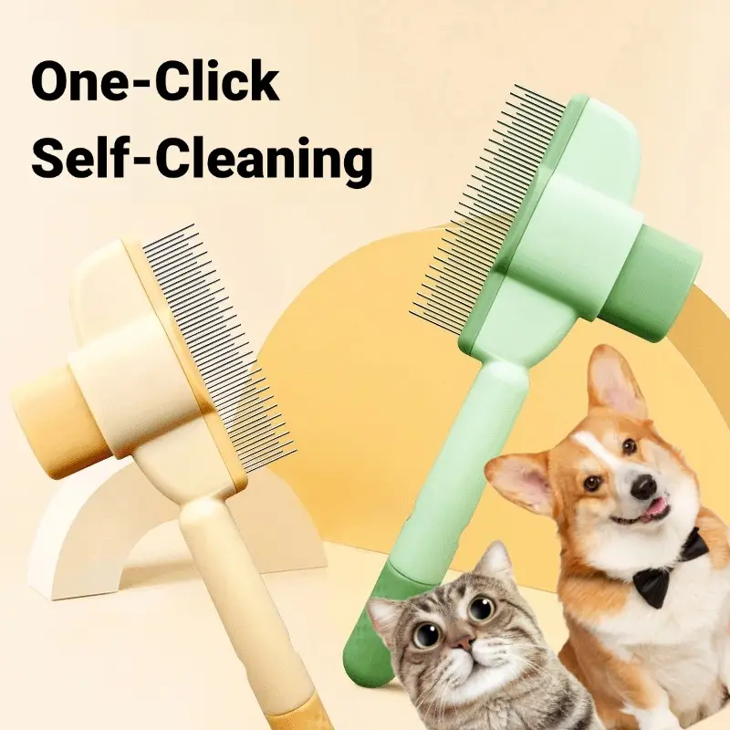 2 Pack Pet Comb for Dogs Cats with Long Short Stainless Steel Metal Teeth for Shedding and Tangles, Self-Cleaning Pet Comb,Pet Hair Removal Comb Flea