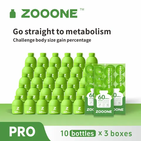 Zooone Probiotic-Rich Gut Health Supplement - 60B CFU, 30x0.7oz per Bottle Edible Bottles, Gentle Cleansing, Effective Digestion, Natural Formula Support for Fitness Enthusiasts