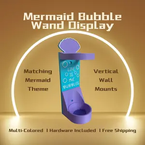 Mermaid Vertical Wall Mount Display for Theme Park Bubble Wands | 3D Printed Multi-Color Holders + Hardware Included Plastic Organiser