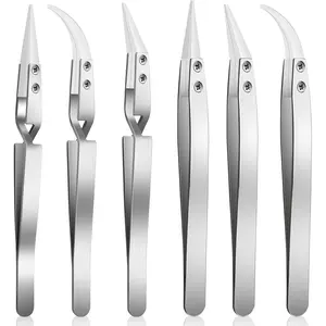6 Pcs Precision Reverse Ceramic Tweezers Set, Non-Conductive Heat-resistant Electronics Soldering Tweezers Anti-Magnetic Pointed & Curved Tips Tweezers for Solder, Pinching Coils