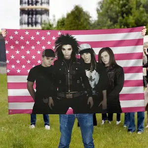 2D Flat - 2D Flat - 1pc of a Pink American Flag Tapestry Banner from Tokyo Hotel, Made of Durable Polyester. This 2D Flat Yard Flag Is Designed for Use And Features Four Eyelets. It Serves As a Decorative Backdrop for Rooms, Walls, Bedrooms