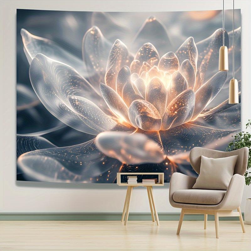 1 Elegant Glowing for Lotus Flower Tapestry - Luxurious Polyester Wall Hanging with Ethereal Lighting, Perfect for Living Room, Bedroom, Office, Party Decor - No Power Needed, Feather-Free, Zen Home Decor