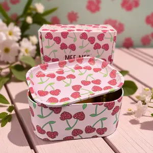 MEE MEE Cherry Storage Box, Tin Metal Stash Container Kitchen Storage Cute Designs Medicine Organizer