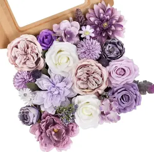 Artificial Flower Set: Dahlias with Stems + Green Foliage. Perfect for DIY wedding bouquets, table centerpieces, cake decorations, baby showers, birthday home decor, and fall party arrangements. Graduation ceremonies and more.