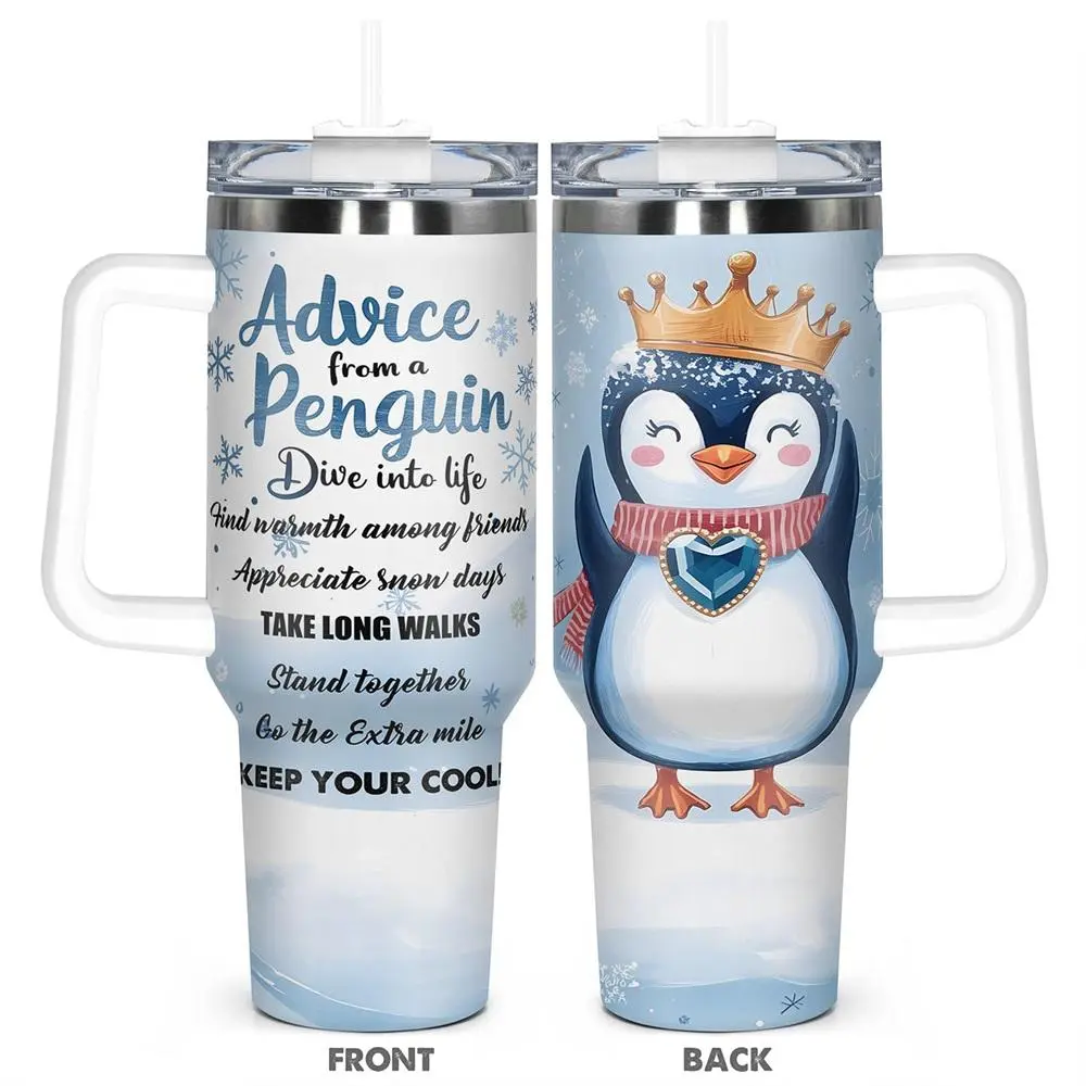 Penguin Pattern Tumbler, 40oz Stainless Steel Water Bottle, Insulated and Durable, Gift for Any Occasion, Drinkware