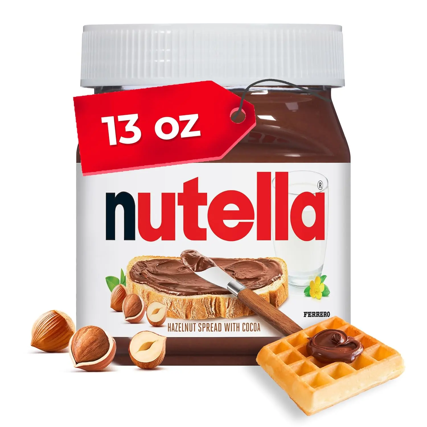 Nutella Creamy Chocolate Hazelnut Spread with Cocoa, Sweet topping for breakfast and desserts, 13 oz