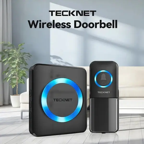 TECKNET Smart Doorbell System with Blue LED Ring and Remote Control for Home Security and Convenience