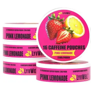 5-Pack PINK LEMONADE 72mg Caffeine per pouch.16 Pouches in jar. Sugar-Free Pre-Workout Energy Drink Beverage Sport healthy Peach Nootropic Sports Strawberry upper decky vitamin b6 juice lyvwel energy  drink