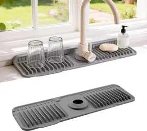 24 Inch Silicone Faucet Mat For Kitchen Sink, 5° Slope Fast Self-Draining Splash Guard, Longer Non-Slip Sink Protector, Easy Clean Kitchen Accessories, Home Organization & Countertop Protector