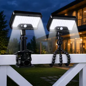 Clip On Solar Lights Outdoor with Motion Sensor, 360° Rotatable Solar Fence flood Light ,Three-legged bendable lamp,92 LEDs 600LM 6000K, IP65 Waterproof Security Wireless Night Light  for Gutter Deck Camping