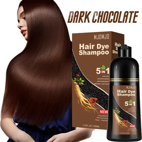 MJDMJD 5-in-1 Dark Chocolate Gray Hair Dye Shampoo - 16.91oz Bottle, Semi-Permanent Color Extending Cleanser for Adults (Black, Blonde Brown Hair), Nourishing, Moisturizing, Gentle, At-Home Unisex Ethically Made Haircare