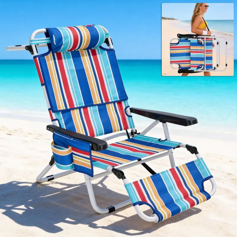 SLSY Portable Folding Beach Chair, Tanning Chair with Face Hole,5-Position Adjustable Reclining Beach Lounge Chair, for Beach, Poolside, Patio, Lawn, Home