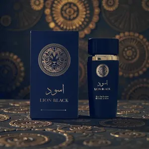 Lion Black Eau De Parfum for men.  masculine fragrance. a deep blend of smoky woods, rich spices, and a touch of citrus.  Volume: 100ml / 3.4 fl.oz.  Ideal for the modern man who leads with strength and style.