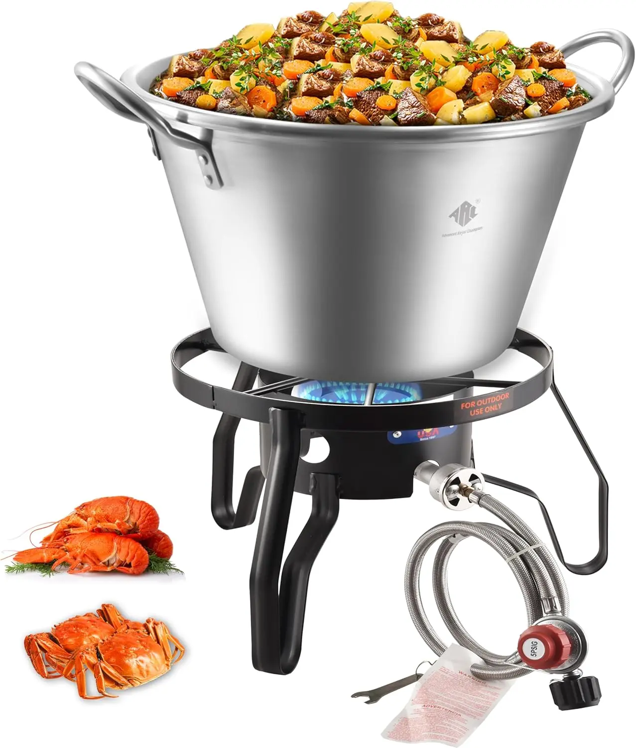 ARC 22QT Outdoor Wok and 55000 BTU Propane Stove Outdoor Cooker Set, 17" Heavy Duty Mexican Cazo Para Carnitas, Great for Carnitas Braising,Sea Food Boiling, Inoxidable Wok comal Fry