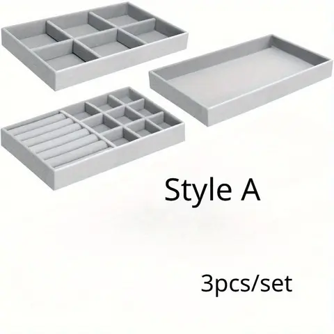 Jewelry Tray, 3 Counts Velvet Jewelry Insert Drawer, Stackable Home Jewelry Organizer Unit for Rings, Earrings, Bracelets, Necklaces, Brooches, Multilayer Storage