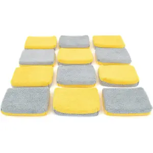 Thin [Saver Applicator Terry] Ceramic Coating Applicator Sponge | 12 Pack | with Plastic Barrier to Reduce Product Waste (Gold/Gray)