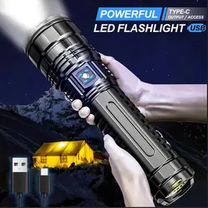 Super Bright Led Tactical Flashlight with 15,000 MAh Battery-Long Distance Lighting, USB Charging, Mobile Power Function and Digital Display, Suitable for Emergency, Camping and Outdoor Adventure