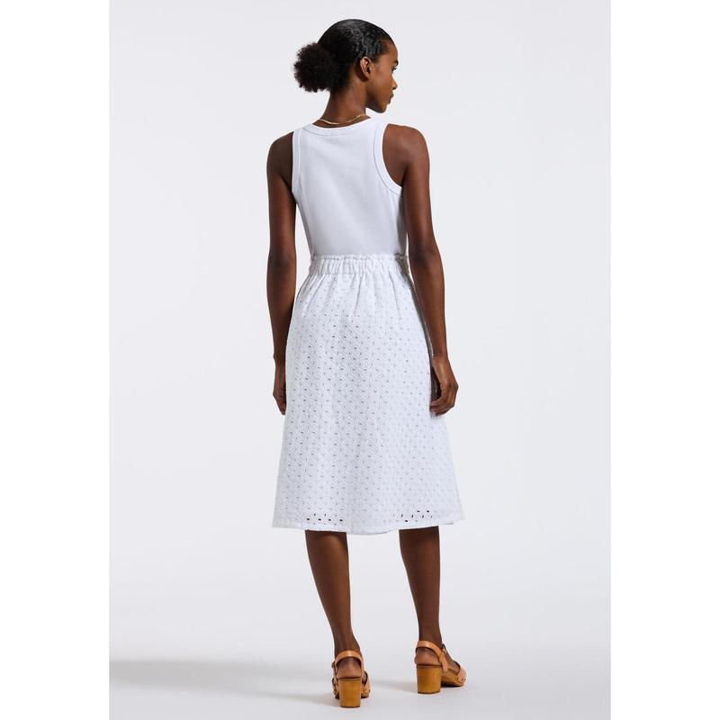 Drea Women's Tank Dress with Eyelet Embroidered Skirt, White - WD0067P