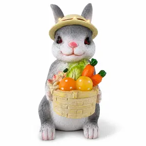 APZZLOXH Solar Bunny Garden Statue with Warm LED Lights, Resin Rabbit Outdoor Decor, IP65 Waterproof Solar Garden Figurine for Patio, Yard, Lawn, Porch, Easter Garden Decorations, 1 Pack