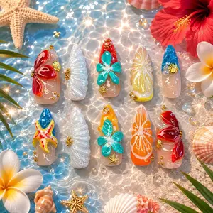 Under the Sea Press-On Nails, Handmade, Reusable Artificial False Nails for summer