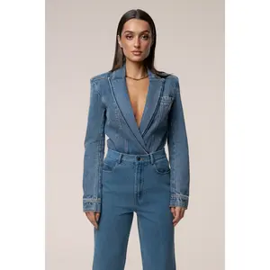 Medium Wash Dominica Structured Denim Bodysuit