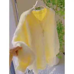 Autumn Winter New Women's Faux Fur Knit Sweater, Fringe, Loose Fit Batwing Sleeve Design, Warm & Cozy Casual Wear