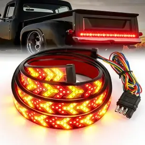 60inch LED Tailgate Light Bar, Truck Tailgate Light Bar Double Row LED Flexible Strip Running Turn Signal Brake Reverse Tail Light Red/Yellow Triple Row LED Tail Light Strip Running Brake Reverse&Sequential Turn Signal for Truck Pickup SUV Van Dodge Ram