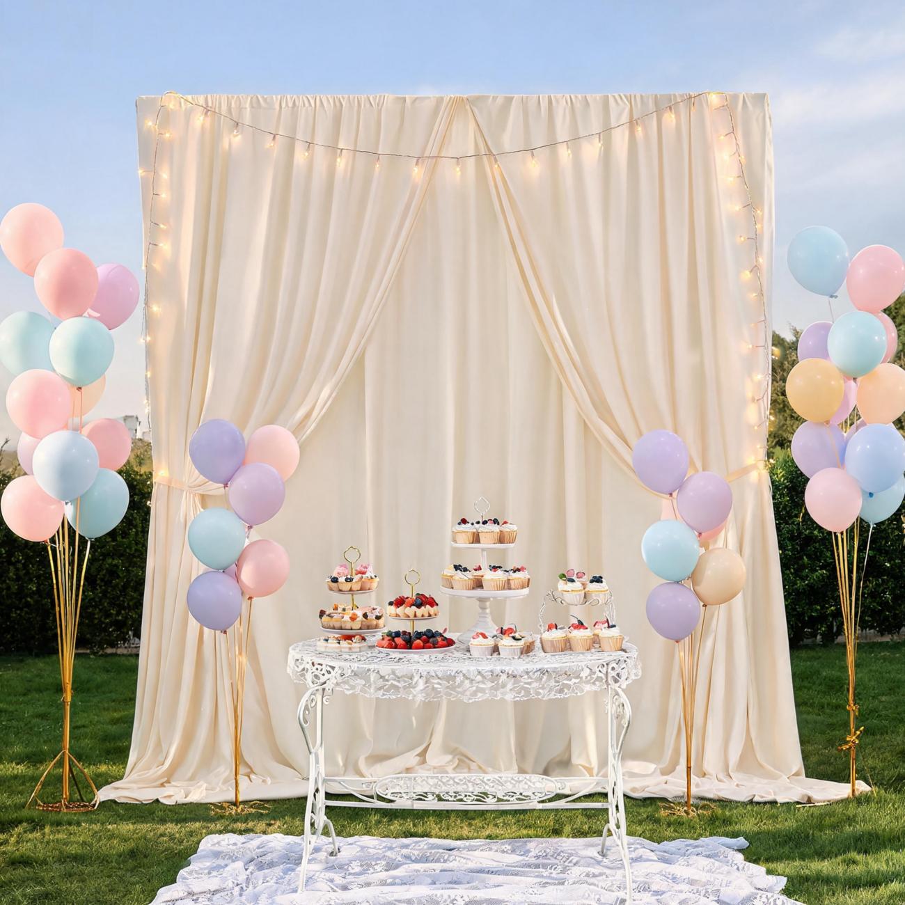 10 Pack 5x10ft Ivory Soft Flowing Backdrop Curtains, Polyester Drapes with Graceful Drape for Wedding Party, Bridal Shower, Birthday, Photography Photo Booth Background