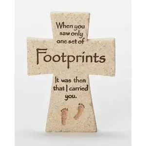 4"H Footprints Cross with Faithstone