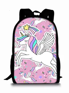 Single-layer backpack with unicorn and pony print