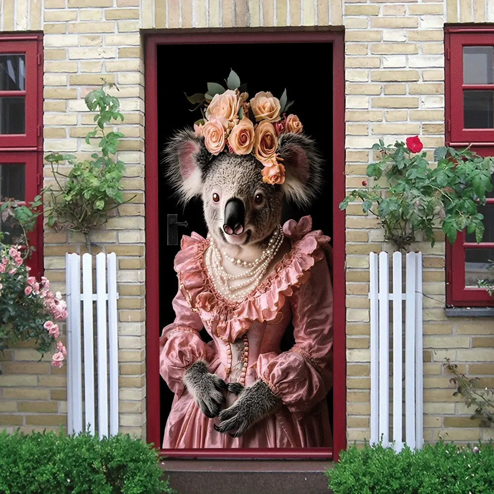 2pcs Vintage Koala Princess Wall Sticker Pink Rococo Style Animal Decor with Pearl Necklace Flower Headdress Design Self Adhesive Removable Eco Friendly PVC Decal for Kids Room Bedroom Living Room Wal