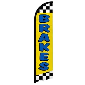 Banner Flag – Yellow and Blue Brakes Design with Checkered Pattern, Auto Service Shop Signage, Outdoor Advertising