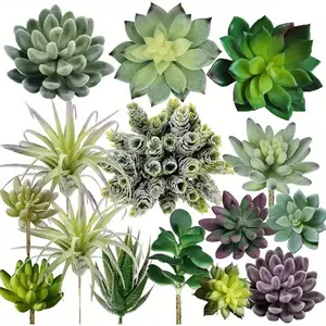 Set of 15 Artificial Succulents, Assorted Types with Stems, DIY Artificial Plants, freely Combined with Flower Pots, Picture Frames, or Miniature Landscapes; Ideal for Stylish Home Decor, Office Spaces, DIY Gardening, Wedding Decorations