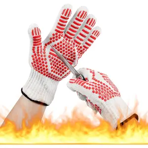 BBQ Gloves, Oven Gloves  Heat & Cut Resistant Oven Mitts with Fingers for BBQ, Cooking, Grilling, Baking Grilling Gloves  Non-Slip Oven Mitts, Kitchen Gloves (red)