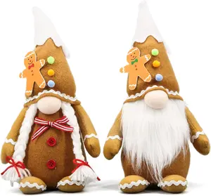 Christmas Gingerbread Man Gnomes Plush Couple - Xmas Gnomes Elf Tomte Ornaments Doll Set - Christmas Decorations - Xmas Decorations for Home Indoor - Gingerbread Man