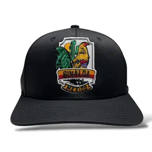 Mexico Sinaloa Rooster Embroidered Snapback Baseball Cap Black with Colorful Sinaloa Emblem Design