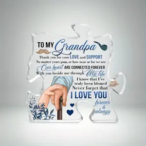 Grandpa Gift from Grandchildren, to My Grandpa Puzzle Acrylic Plaque, Fathers Day Birthday Gifts for Grandpa Grandfather, Thank You Grandpa Gifts, Clear Puzzle Sign Table Decor Gifts for Grandpa Artwork Decoration