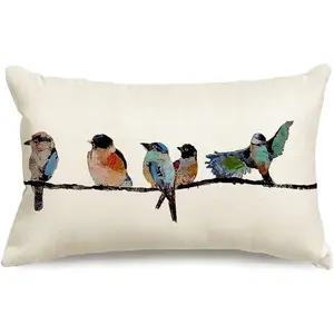 12X20 Lumbar Pillow Decorative Throw Pillows Small Throw Pillows 12"x20" Teal Watercolor Birds Pillows for Home Decor Machine Washable Polyester with Hidden Zipper
