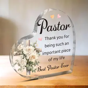 Pastor Appreciation Acrylic Plaque, Creative Heart Shaped Desktop Gift, Table Centerpiece Religious Art Craft with Heartfelt Message