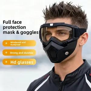 Motorcycle Full Face Protection Mask with Anti-Fog Goggles, Windproof Dustproof Breathable Tactical Face Cover for Cycling, Sandstorm & Outdoor Sports