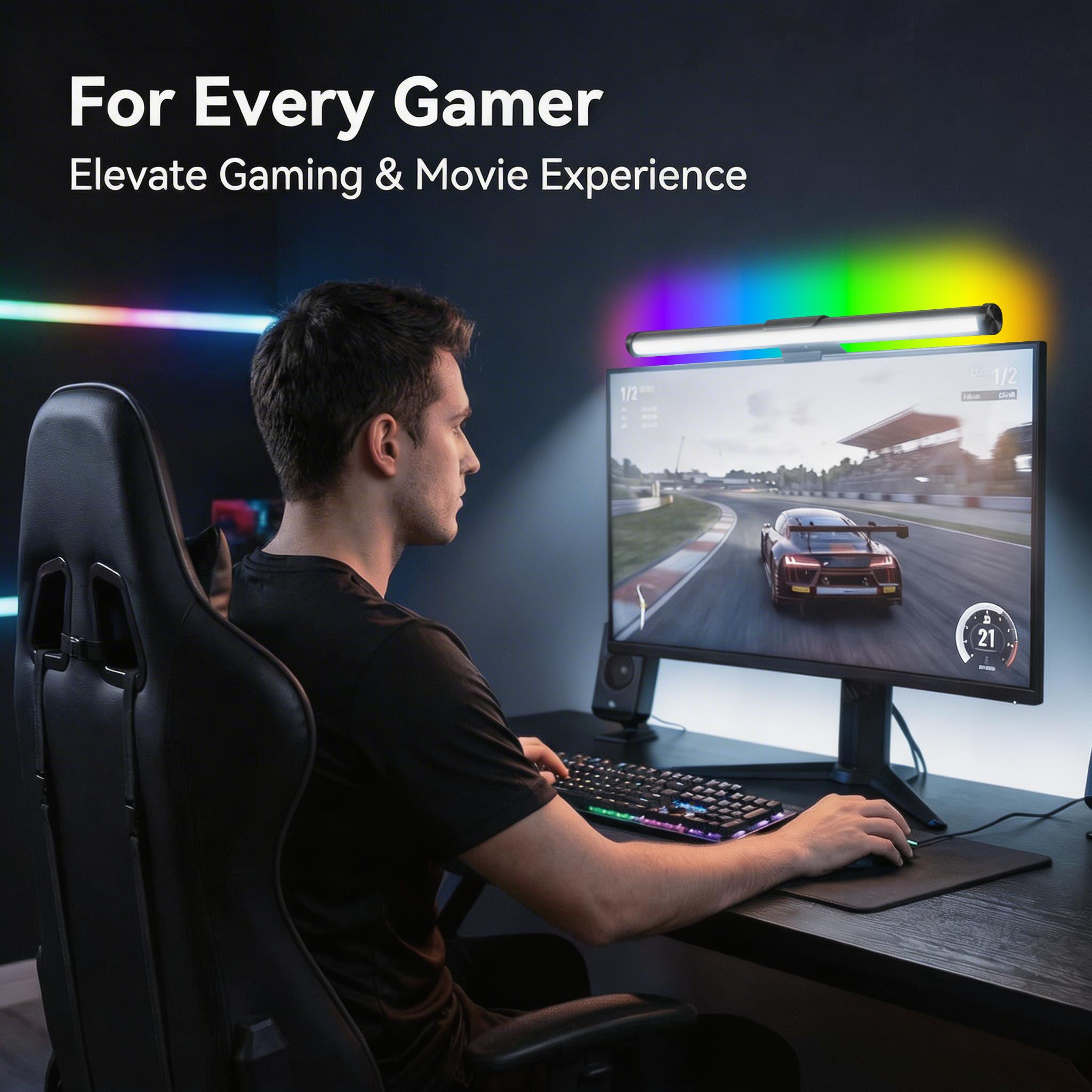 Esports Ambience RGB Monitor Light Bar, 40'' Computer Light with 16 Million Colors Gaming Backlight, 3 CCT & Stepless Dimmable LED Desk Lamp for PC, Eye-Care Screen Lamp for Home Office with Memory Function Esports Ambience RGB Monitor Light Bar, 40'' Computer Light with 16 Million Colors Gaming Backlight, 3 CCT & Stepless Dimmable LED Desk Lamp for PC, Eye-Care Screen Lamp for Home Office with Memory Function