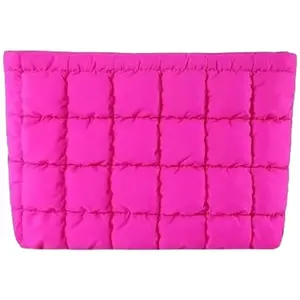 Quilted Puffy Fashion Clutch, Large Capacity Makeup Bag with Inner Divider Pocket, Wide-Open Design Handbag for Women Daily & Travel Organizer