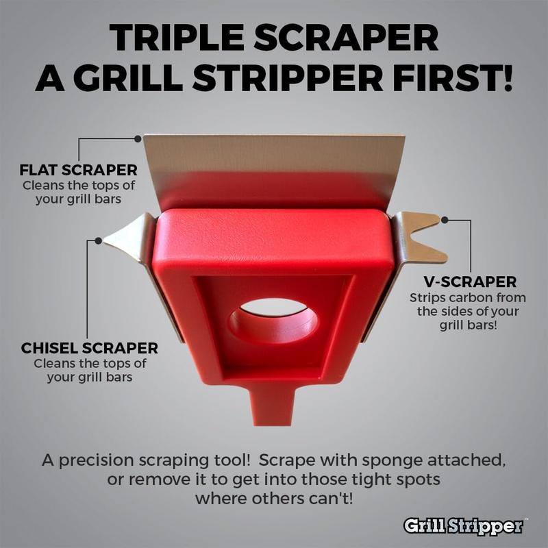 GRILL STRIPPER Bristle Free Grill Brush For Outdoor Grill - Steam Grill Brush Bristle Free with Patent Pending Triple Scraper and Dishwasher Safe Replaceable Fire Resistant Steam Sponge