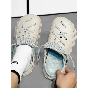Unisex's Minimalist Plain Color Lace-tied Clogs, Casual Comfortable Breathable Clogs, Fashionable Clogs For Indoor & Outdoor Wear,  Clogs Footwear Walking Shoes