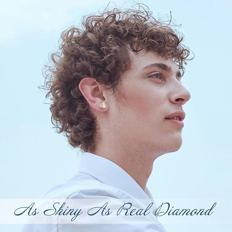 Delzzad 18k Gold-Plated Halo Stud Earrings Lab-Created Moissanite Earring S925 Sterling Silver Moissanite Jewelry Perfect Birthday Mother’s Day Christmas Gift for Men Women Wedding Set