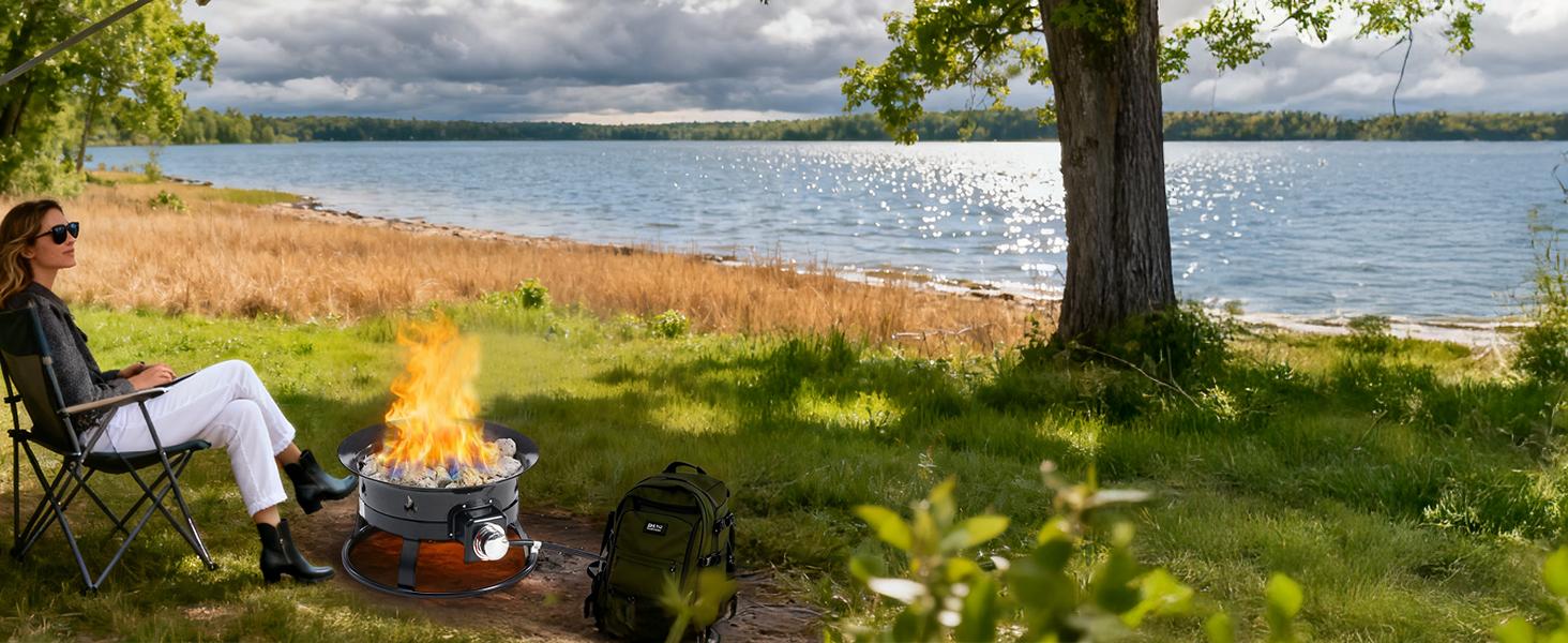 Portable Propane Fire Pit, 19 Inch Smokeless Gas Firebow with Cover and Carry Kit, 58,000 BTU Outdoor Fire Pit for Outside Patio Backyard Camping RV Tailgating